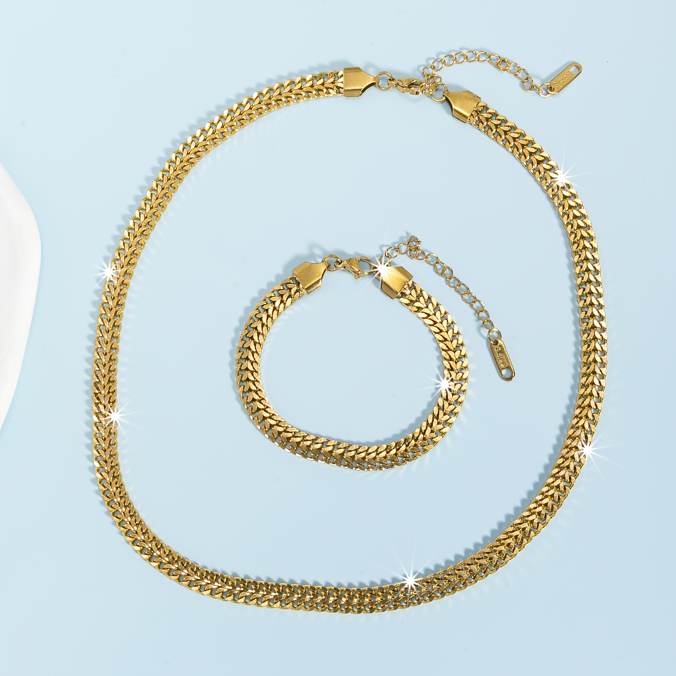 TEMU 2pcs Set Women's Fashion Casual Jewelry Set: 1pc 18k Gold Plated Woven Stainless Steel Chain Necklace, 1pc 18k Gold Plated Woven Stainless Steel