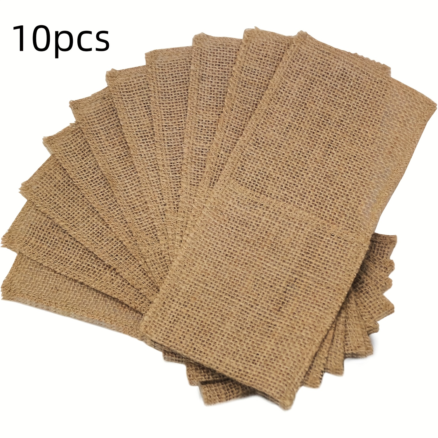 E-shop 10 Stück Natürliche Jute Besteckbeutel – Leichte, Unverarbeitete Stoff-Geschirrhalter für Gabeln, Messer, Löffel & Servietten – Ideal für