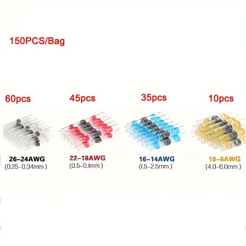 Image of 150pcs Heat Shrinkable Solder Seal Wire Connectors - Insulated Butt Splice Terminals For Marine, Automotive, Boat & Truck Use - Copper, Assorted Colors