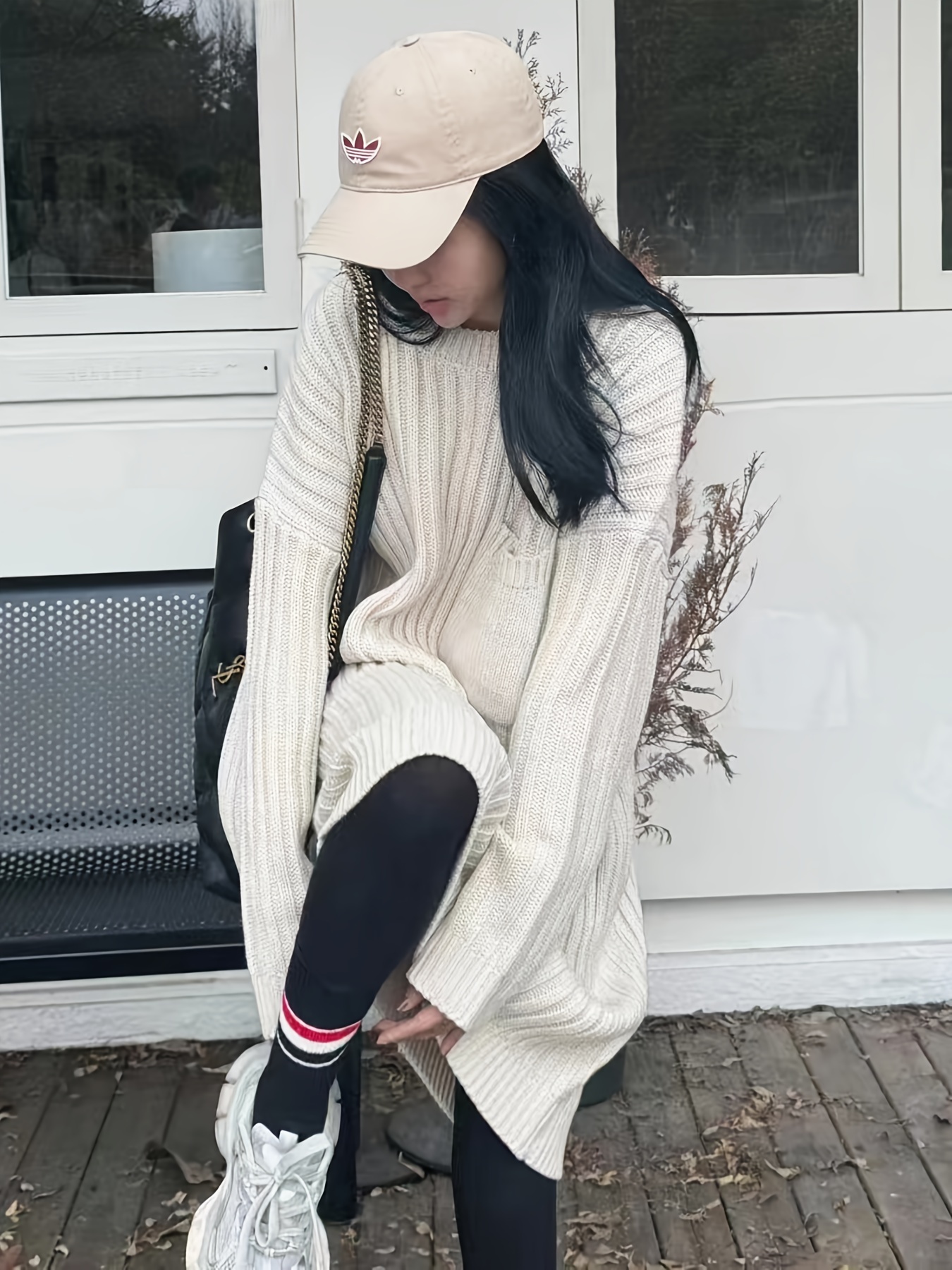 nothing fits but seine dress Cable Knit Loose Fit Sweater Dress L / Black
