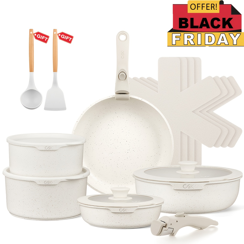 TEMU 17pcs Nonstick Cookware Set, Pots And Pans Cookware Set With Detachable Handles, Induction Cookware With Removable Handle Kitchen Accessories,