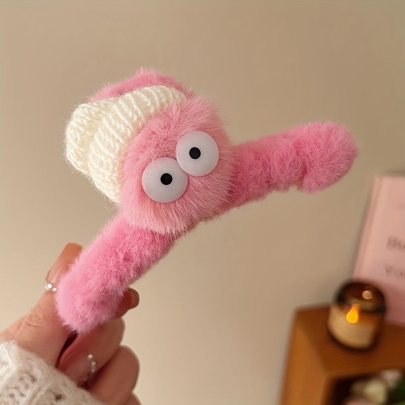 TEMU Fermaglio per capelli in peluche con grandi da cartone animato, clip per capelli da donna per la parte posteriore della testa, clip per capelli