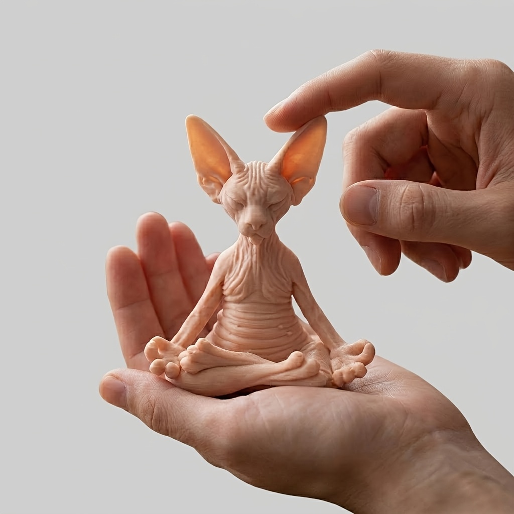 TEMU 1pc Realistic Sphynx Cat Statue - Zen Meditation Figurine Suitable For Home Office Desk Decor, Plastic Sphynx Cat Model With, Collectible Gift