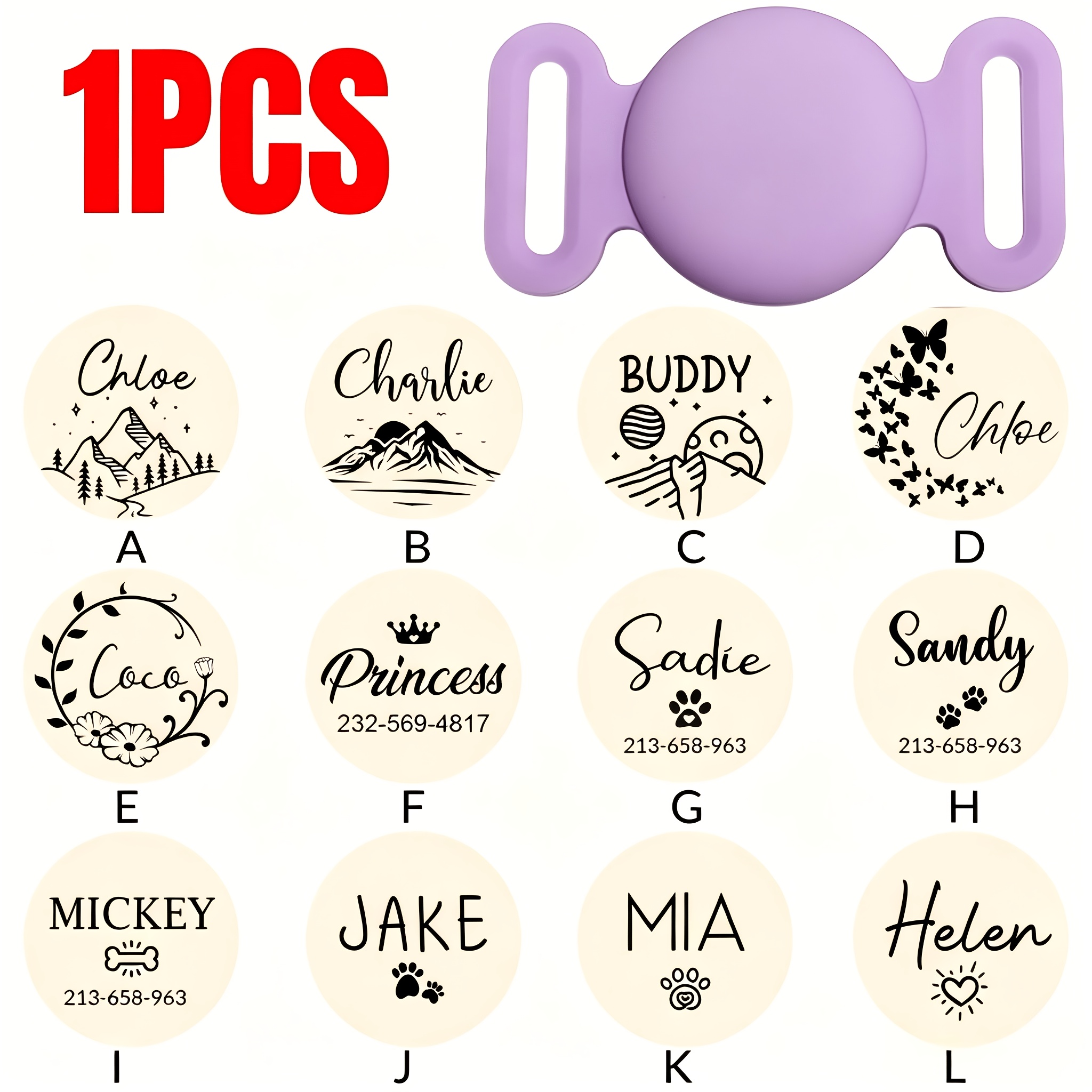 TEMU Custom Pet Collar Stand Compatible With Airtag, Sliding Dog Name Tag, Personalized Airtag-compatible Cat Collar, Silent Airtag Protective Case,