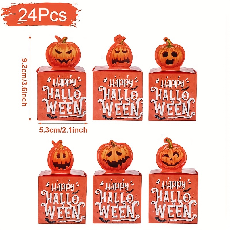TEMU Gift For Her/him 24pcs Pack Orange Pumpkin & 6 Styles Mixed-themed Halloween Gift Boxes Suitable For Home Decorations, Trick Or Treat Party