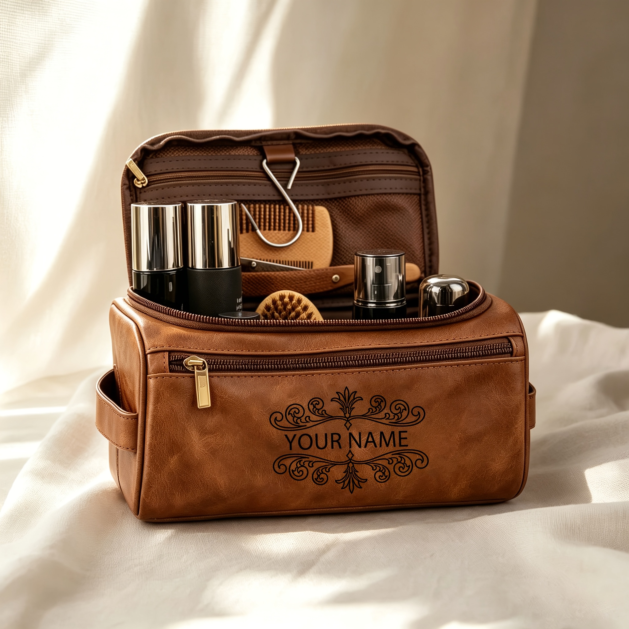 TEMU Personalized Custom Men Women Toiletry Bag - Custom Name Travel Organizer, With Zipper Closure, Top Handle, Multi-compartment, Foldable,