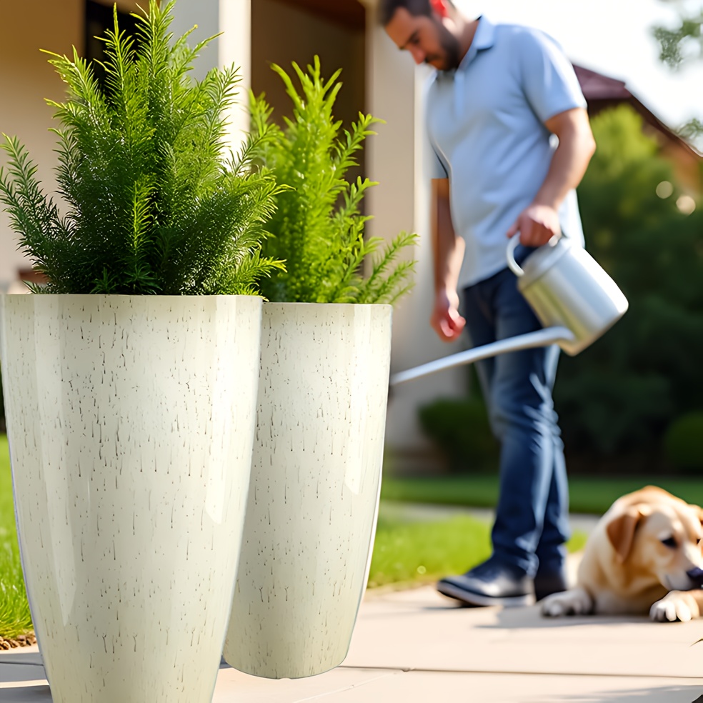 23   gradient beige plastic planter with tray and drainage hole lightweight   oval shape for indoor outdoor use   porch patio and deck decoration