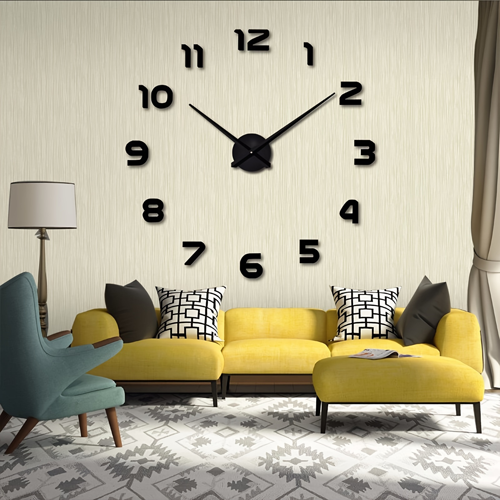 Wall Clock, Arabic Clock Large Hanging Clock Living Room Decor, Decorative Clock Battery Powered (black Golden Wall Decor)