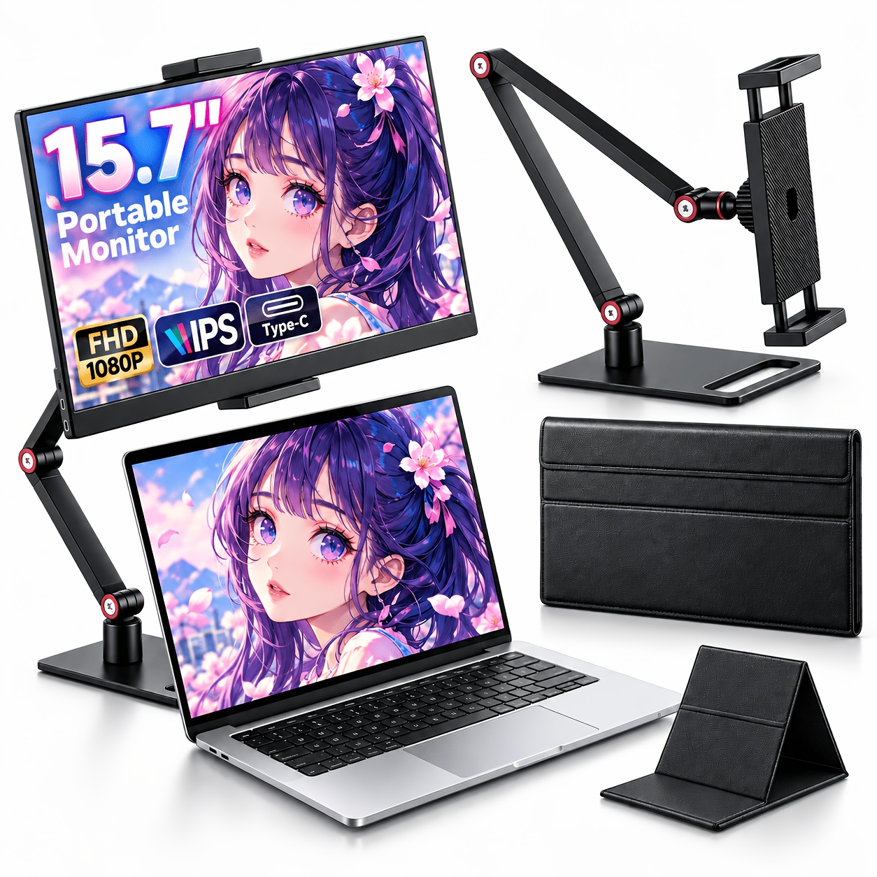 TEMU Portable Monitor, 15.7-inch 1080p Full Hd (fhd) Laptop Monitor, Screen Extender With Adjustable Stand, Supports Usb-c And Hdtv , Travel Monitor