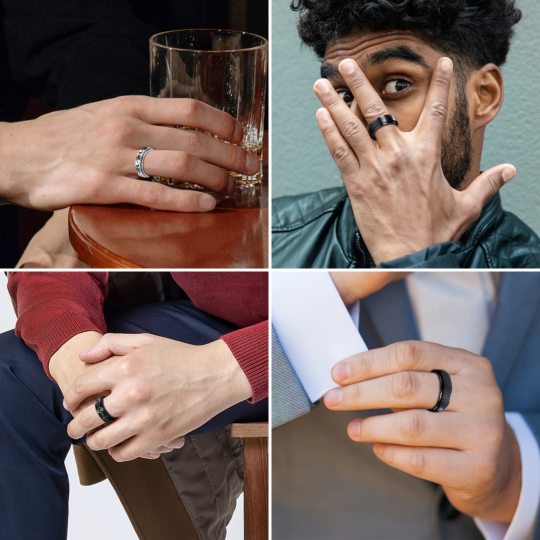 6pcs mens wedding ring   universal wheel stainless steel anxiety ring set Product details 2