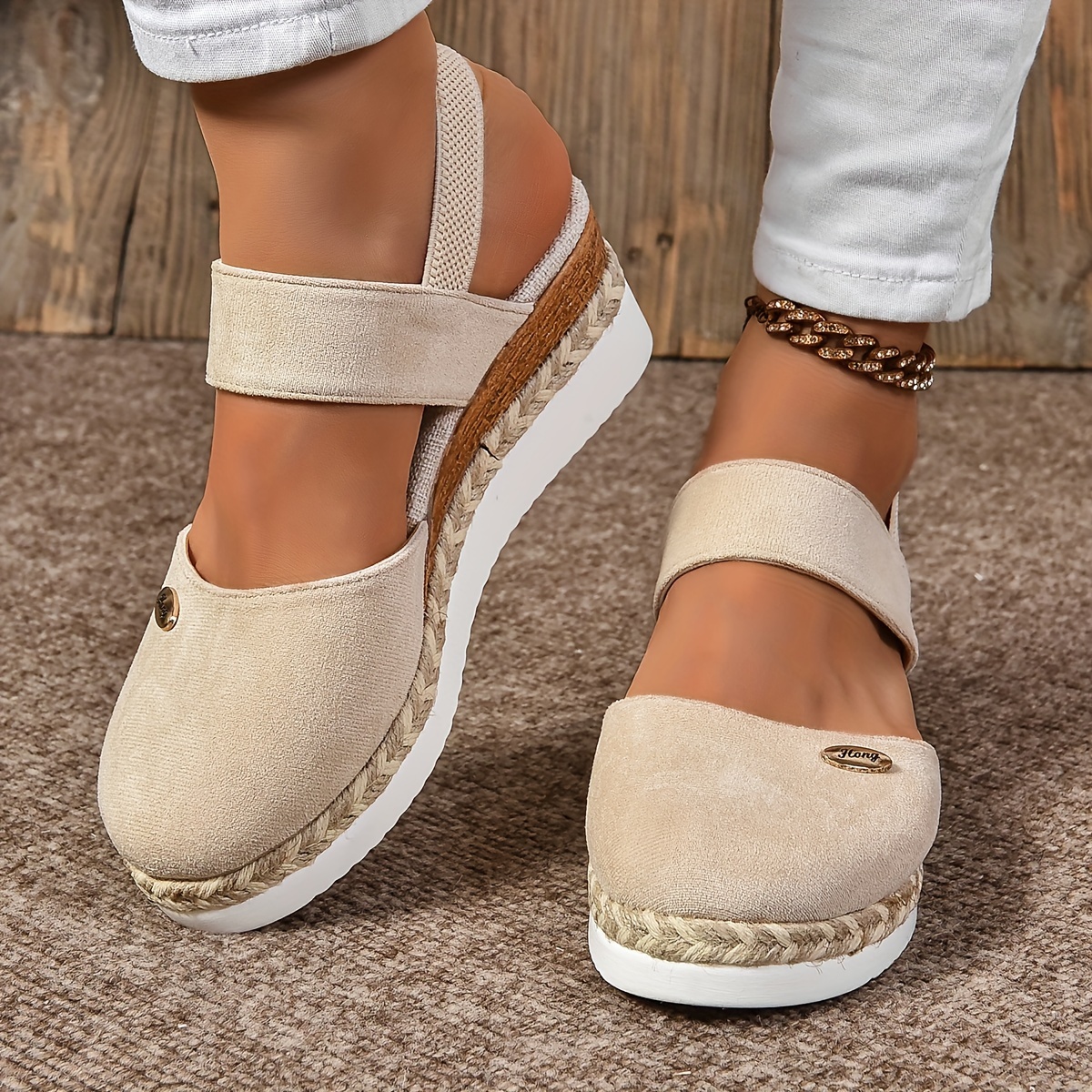 Women s Solid Color Casual Sandals Platform Elastic Ankle 7