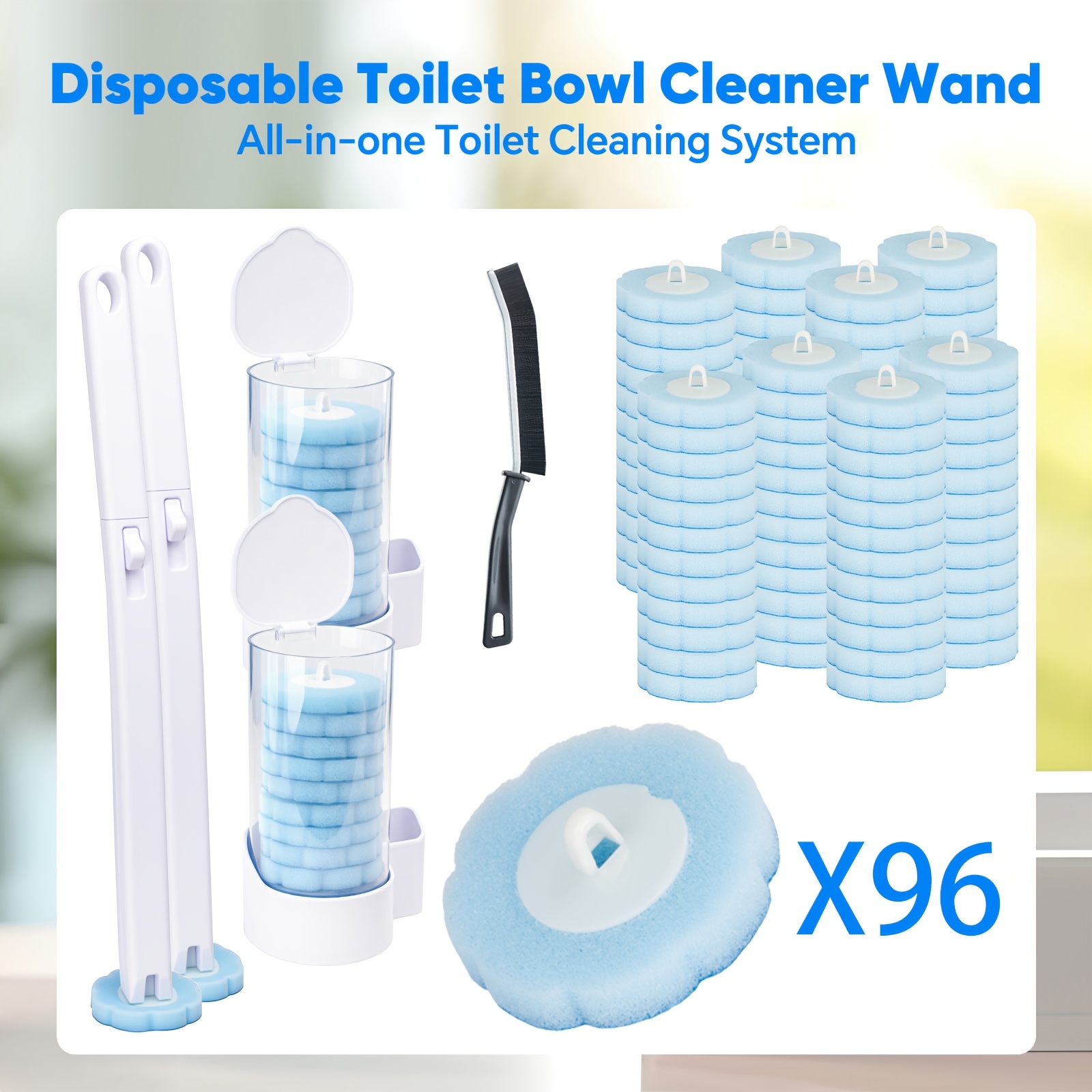 101/27pcs Toilet Brush And Holder Set, Toilet Wand Kit With Disposable Toilet Brush Heads, 2 Storage Container, 2 Long Handles (15.7 Inch), 1 Crevice Brush, Wall-Mounted Bathroom Toilet Brush Set