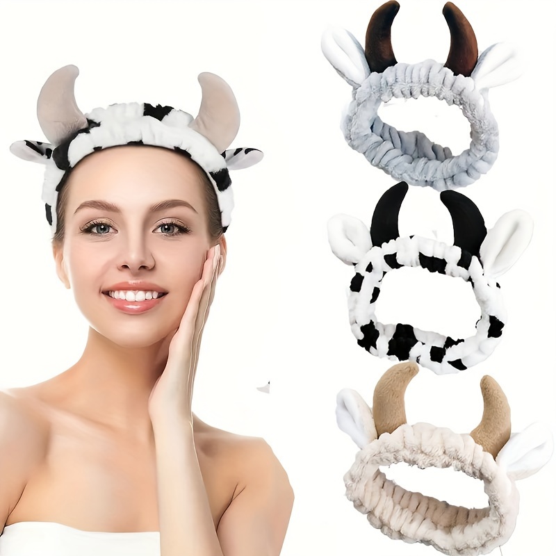 

4 Pcs Cute Animal Headbands For Women - Soft Polyester Hairbands With Cow & - Elastic Spa Facial Headbands - Minimalist Cartoon Style Dress Up Hair Accessories - Perfect For Women's Day Gift