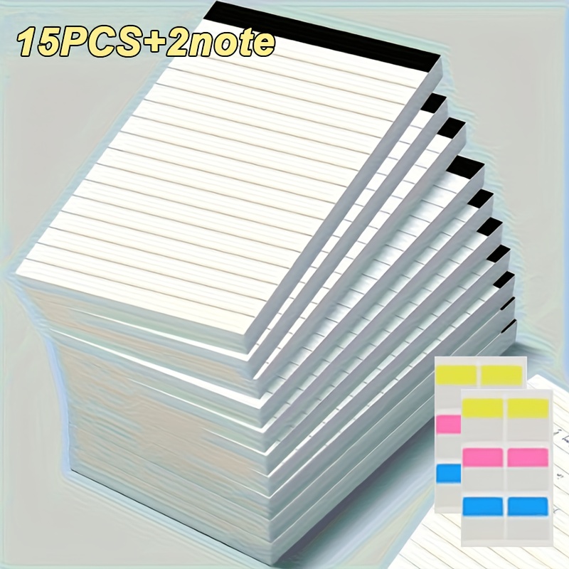 TEMU Lot de 15 et 2 Bloc-notes, Carnet à , Bloc de Notes à Écrire, 7,62 x 12,7 cm, 30 Feuilles , Idéal pour l'École, , les Fournitures d'Étude, la