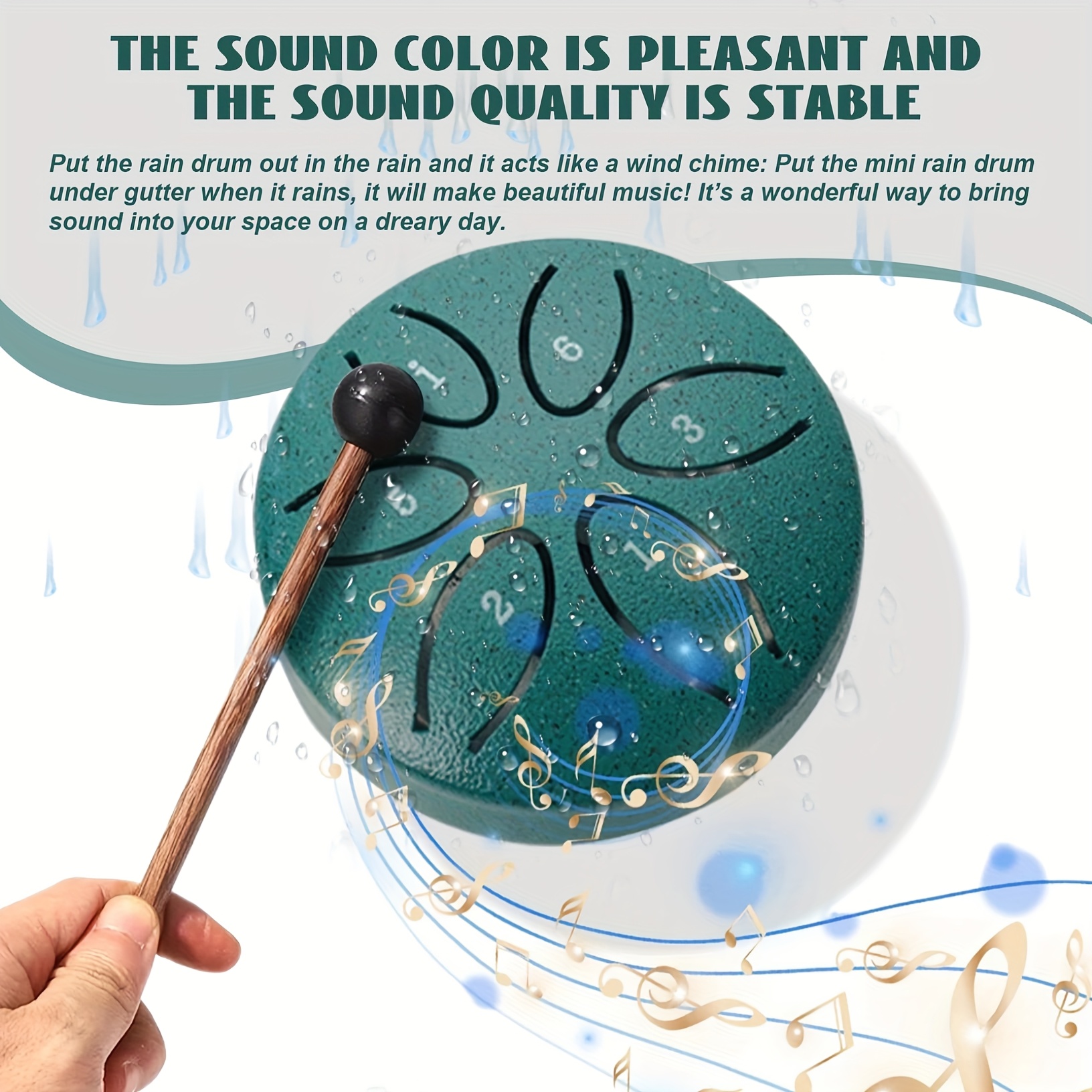 item picture portable   inch 6 note rain drum steel tongue drum   ethereal drum mini portable hand drum instrument with drumsticks music manual rain sound drum for soothing meditation suitable for beginners and outdoor   camping