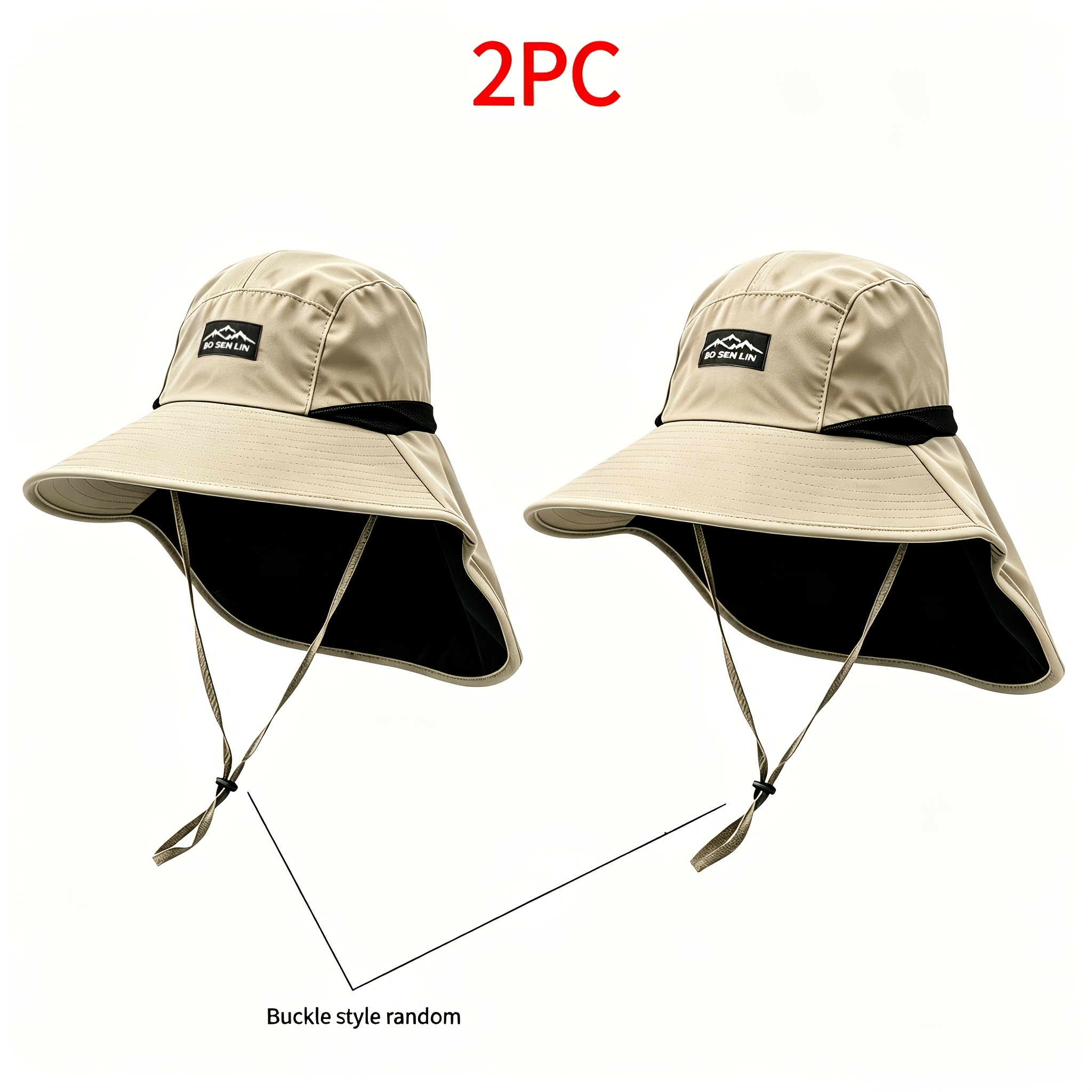 TEMU 2pcs Wide Brim And Neck Gaiter Polyester Sun Hat Set, Polyester Non-stretch Fabric, Hand Washable, Suitable For Fishing, Hiking, And Outdoor