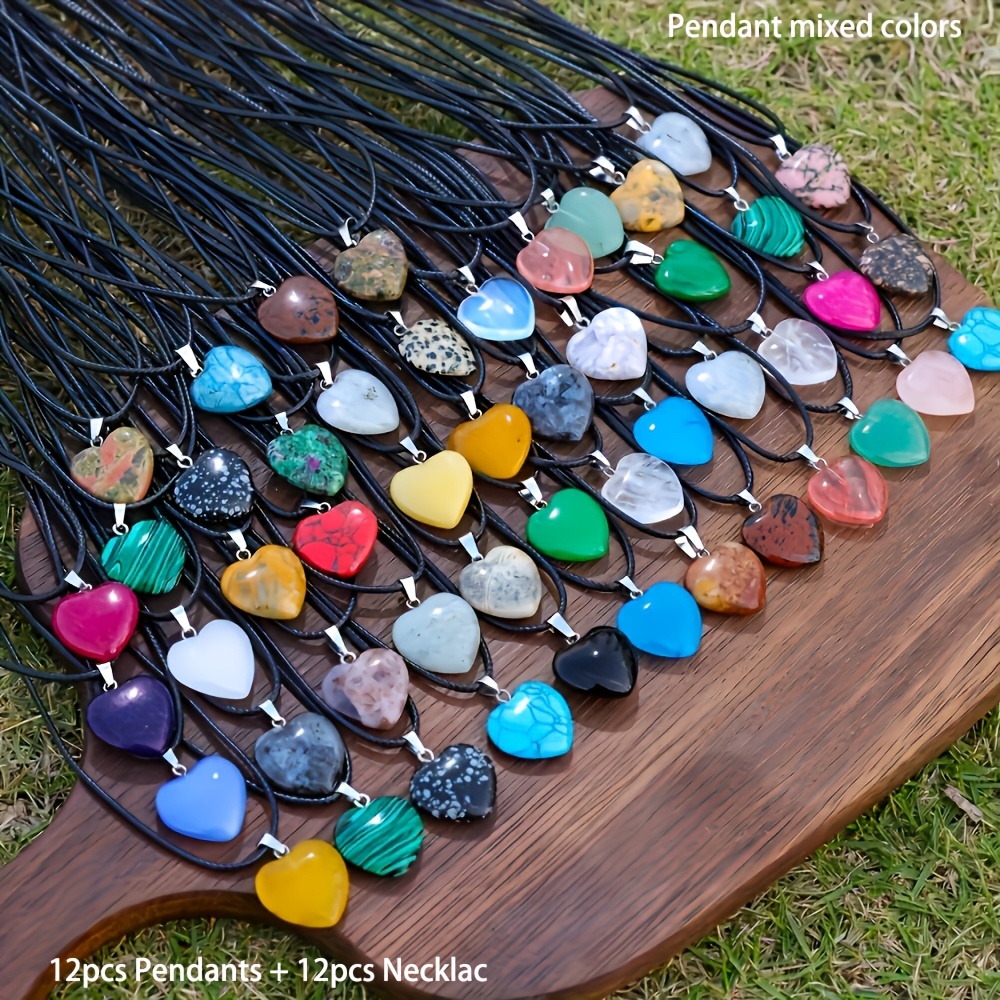 TEMU Collar con colgante de de piedra natural de 24 piezas, colgante de cristal de chakra de amor con cadena ajustable, adecuado para hacer joyas de