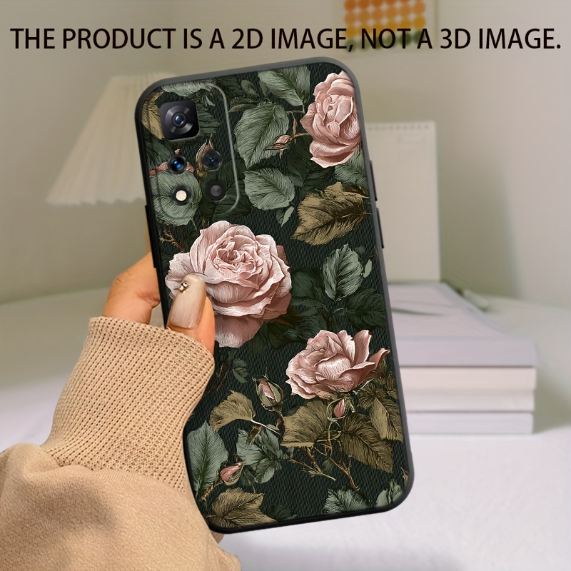 TEMU Phone Case: Pink Rose Green Leaf Vintage Flexible Printed Phone Case, Suitable For Xiaomi Redmi Note 9, 9a, 9c, 10, 10a, 10c, 11, 11s, 12, 12c,