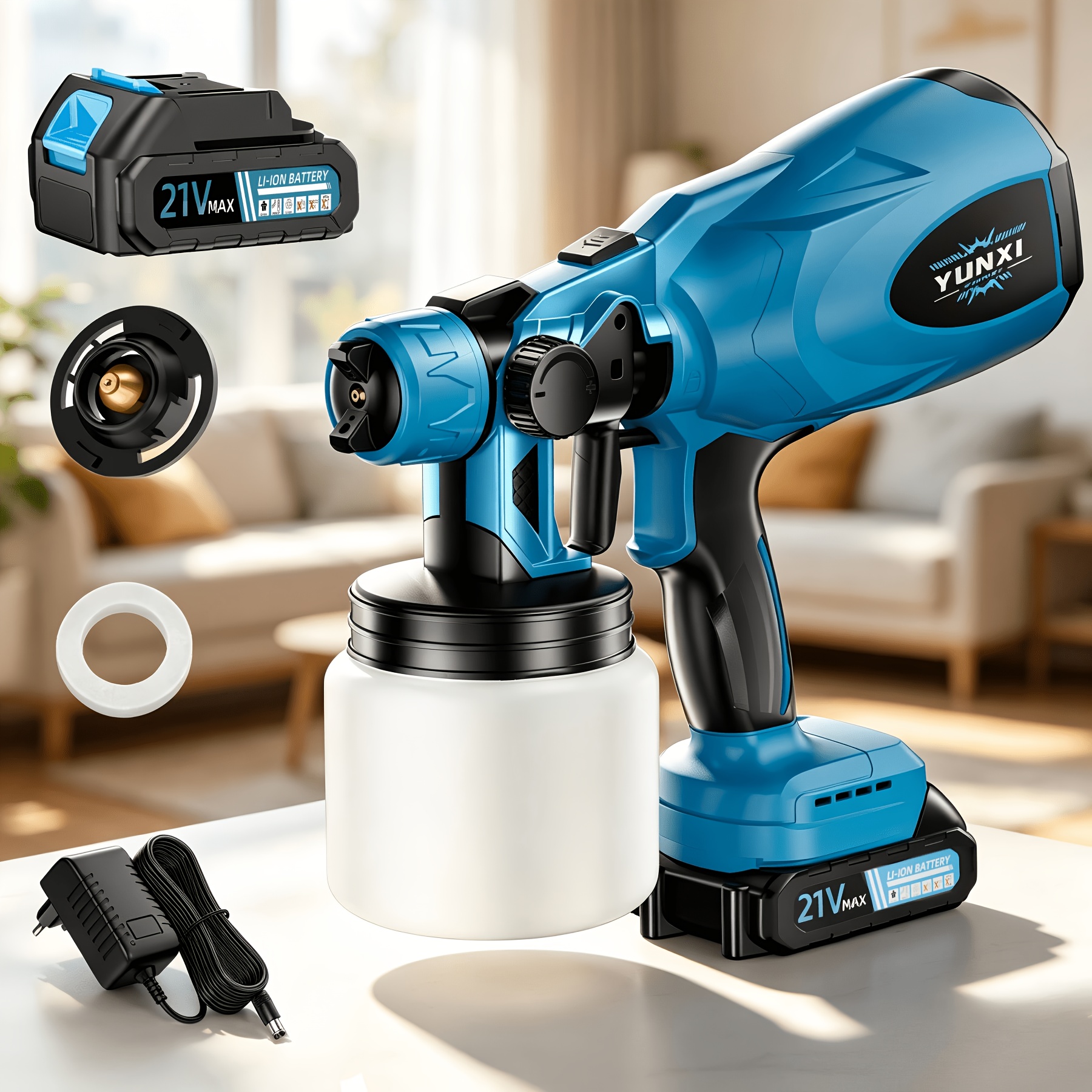 TEMU Pistolet à peinture HVLP universel 2026, pulvérisateur de peinture à flux réglable et à haute atomisation, avec batterie au lithium et buses, de