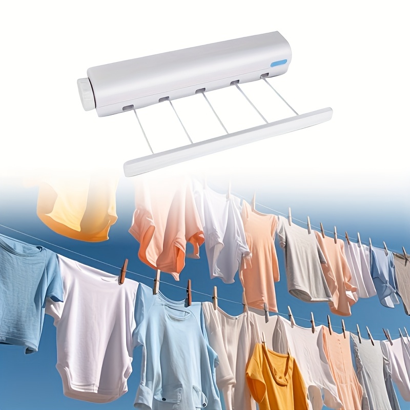 

Space-saving Retractable Clothesline With 4/ - Wall-mounted, Plastic, Includes Towel Rack And Hooks, Portable Plastic Hangers, Clotheslines