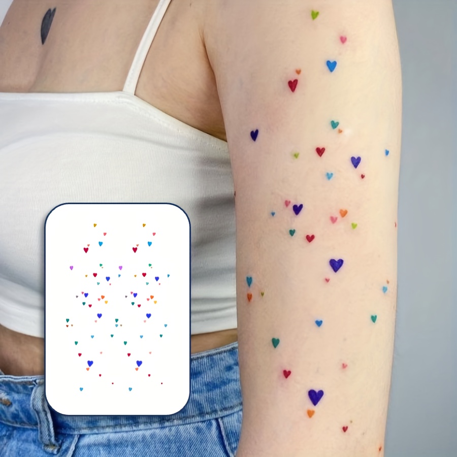 Image of Temporary Tattoo Stickers, Fake Tattoos, Small Mini Heart Designs, Waterproof And Long-lasting, Realistic Body Art For Women And Men, Easy To Apply And, Csd011