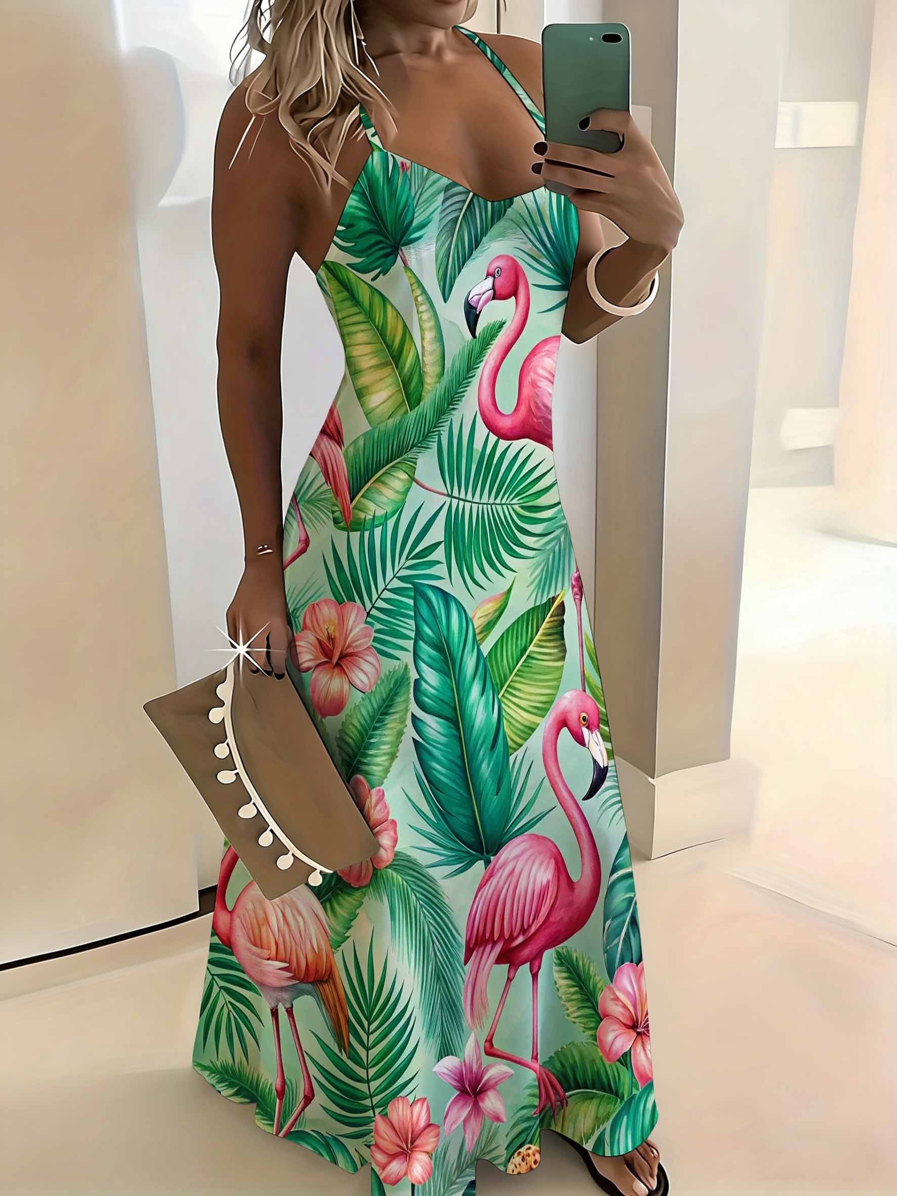 flamingo print dress sold on Temu United States