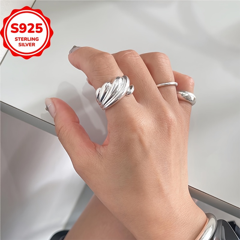 925 Sterling Silver Wave Open Ring - Hypoallergenic Fashionable Layered Design