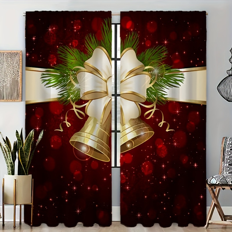 

2pcs Set Red Christmas Curtains - Rod For & , Polyester