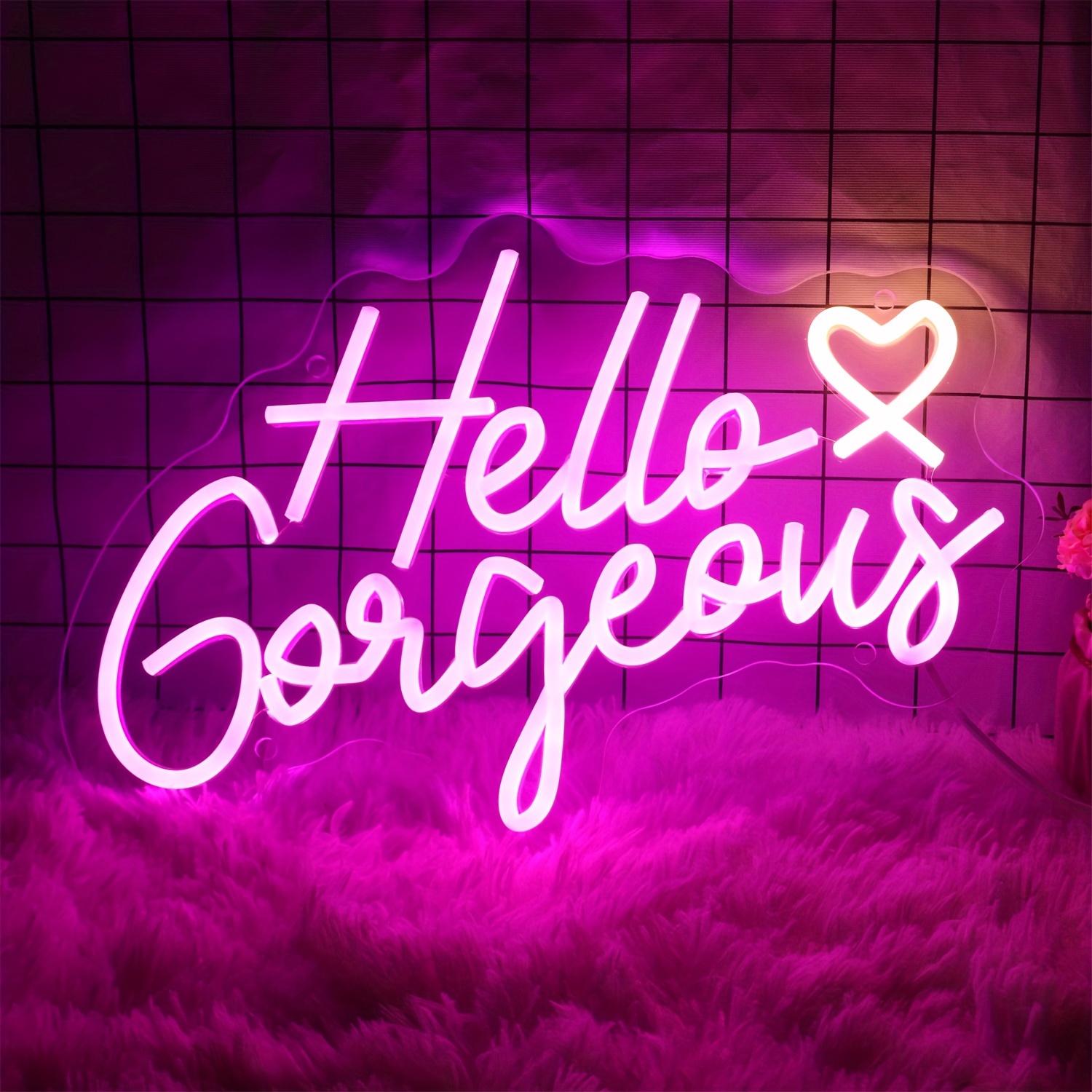 1pc Hello Gorgeous Neon Sign, Hello Beautiful * LED Neon Light, For Home  Wedding Birthday Backdrop Party With Dimmable Switch, Reusable Neon Light