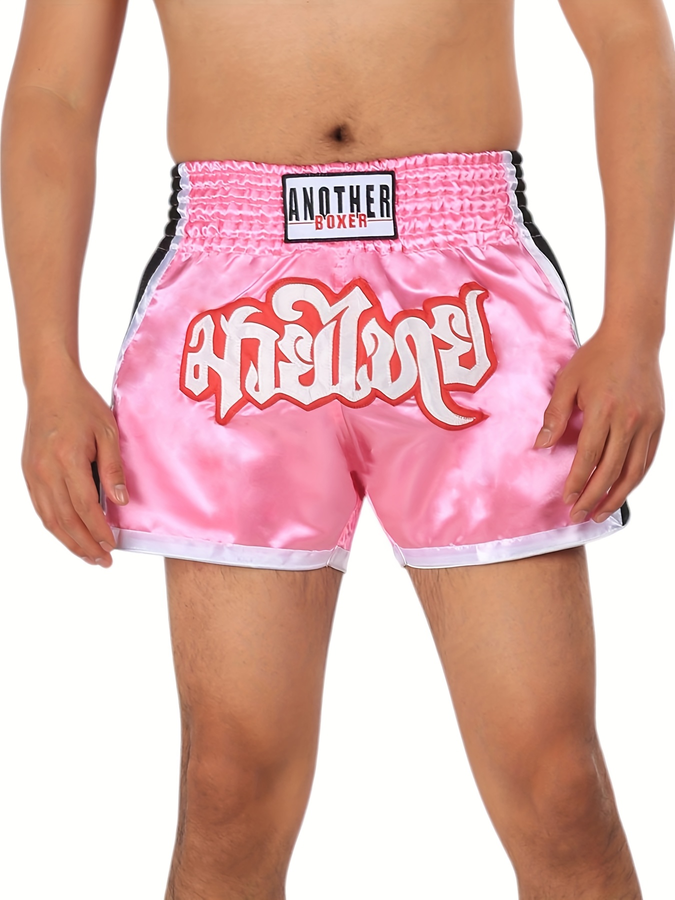 shorts de boxe muay thai com escrita tailandesa vermelhos e Temu