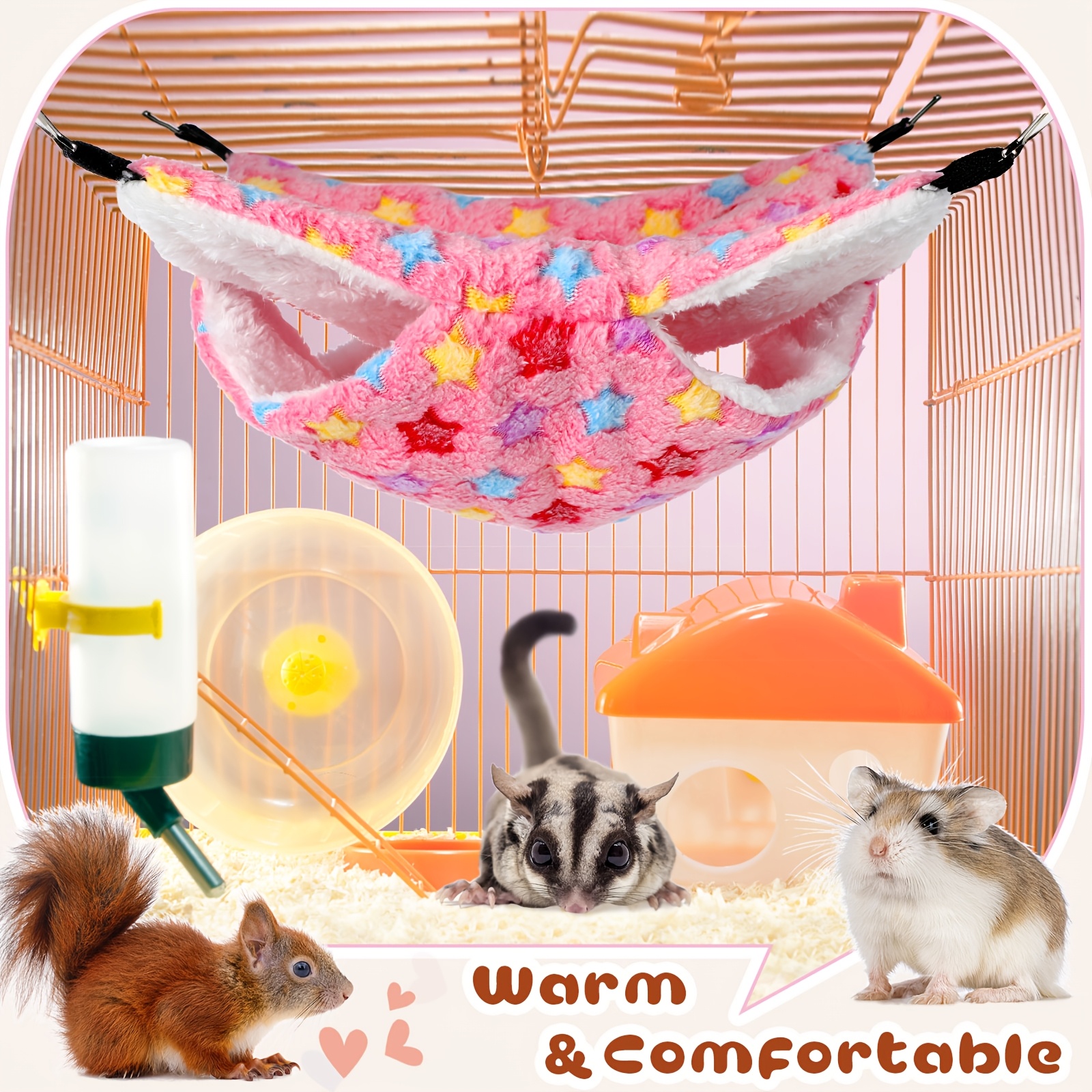 4pcs Small Animal Hanging Hammock Double Layer Bunk Bed