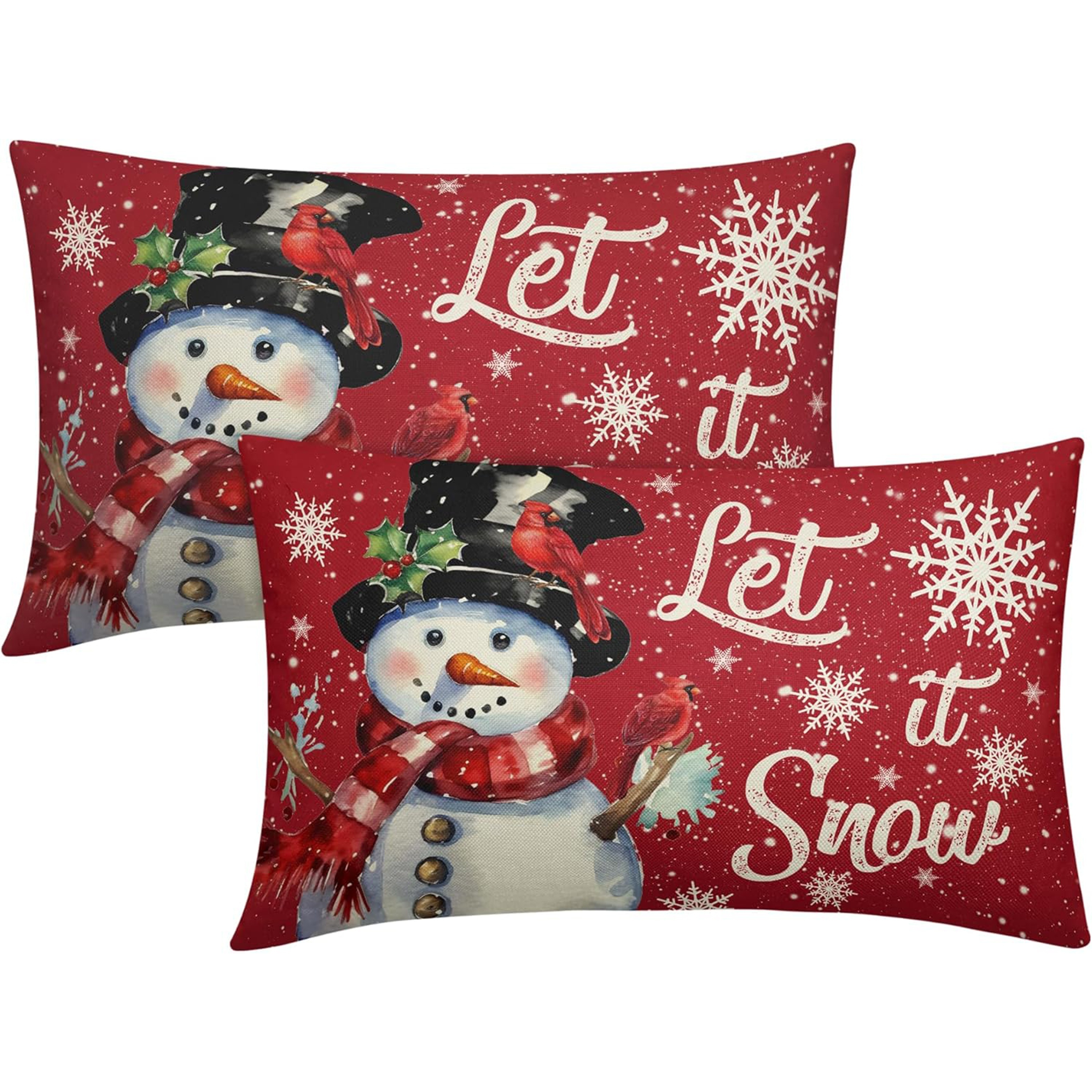 

2pcs Set Rustic Snowman Linen Pillow Covers - Red, '' Winter Decor For Couch & Sofa, Farmhouse Style Throw Pillowcases With Zipper Closure (no Insert)