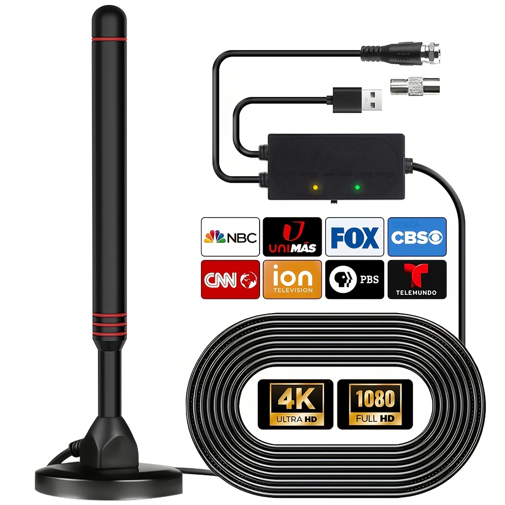 Image of 4k/1080p High-definition Digital Tv Antenna With Signal Amplifier Indoor And Outdoor Antenna Magnetic Feet - Digital High-definition Antenna -360 Degree Receiving Signal/with 16ft Cable