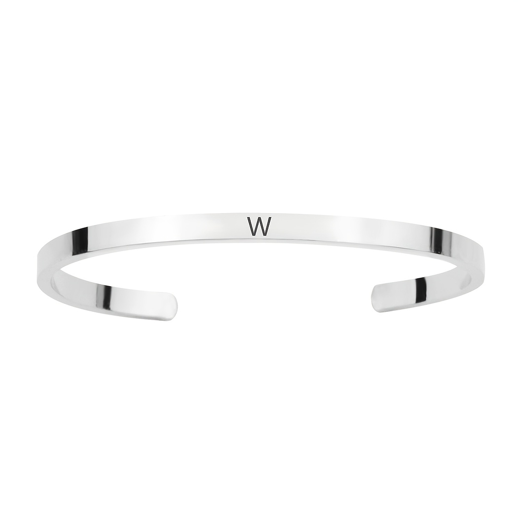 Women's Initial W Stainless Steel Minimalist Cuff Bracelet, Gift