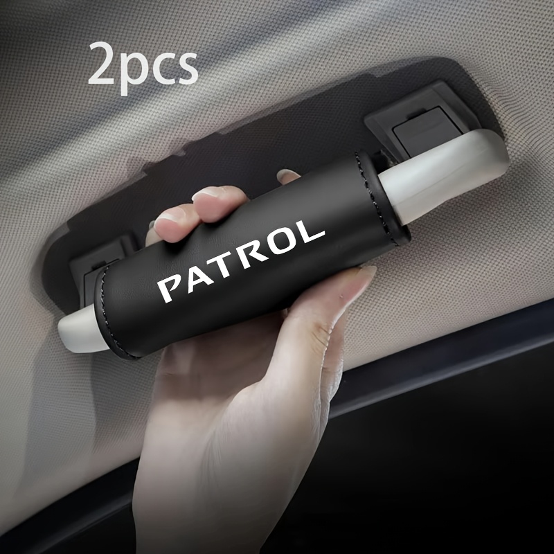 TEMU 2pcs Patrol Car Pu Leather Car Handle Cover - Arm Bracket Handle Protector, Car Roof Door Handle Protector, Car Interior Protection, Durable Pu