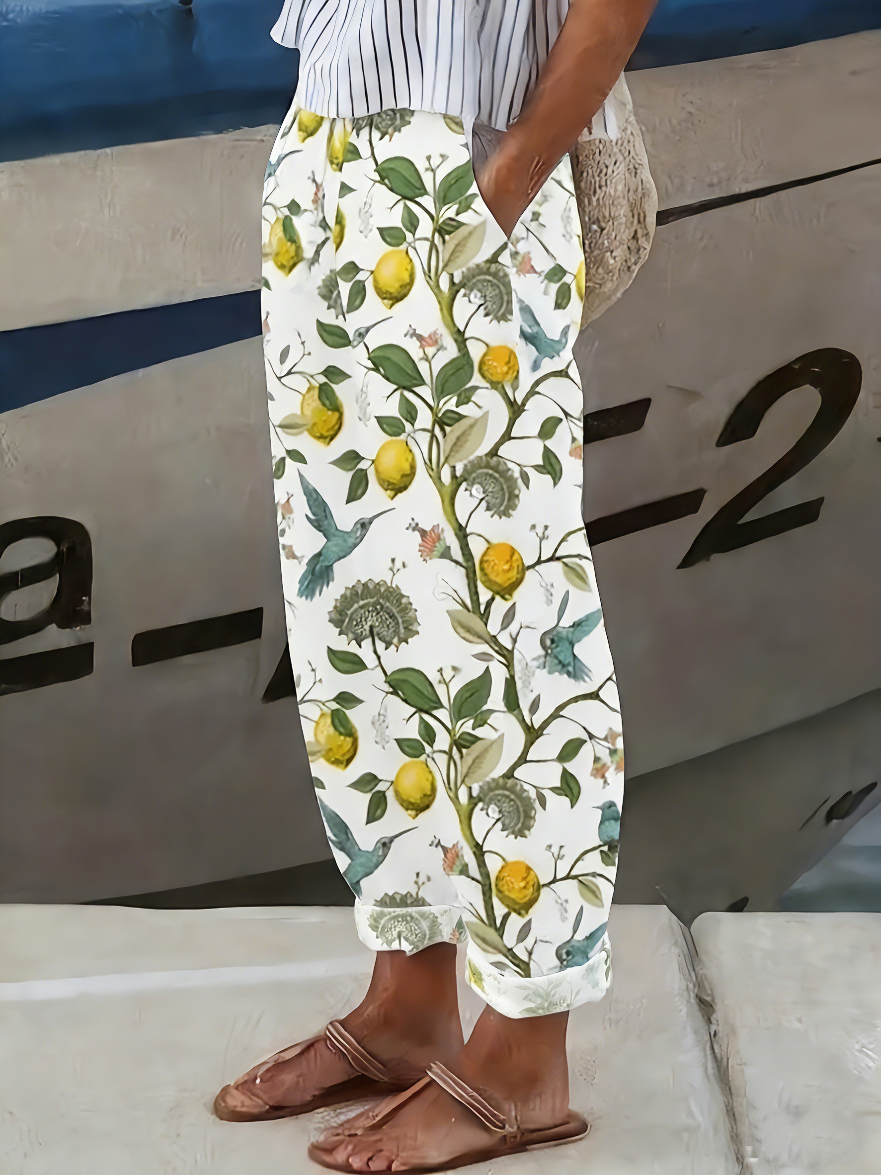 womens simple printed straight leg pants vibrant   with elastic waistband and pockets loose fit for spring summer ideal for casual or outdoor wear versatile fashion trousers printed womens pants elastic waistband with pockets