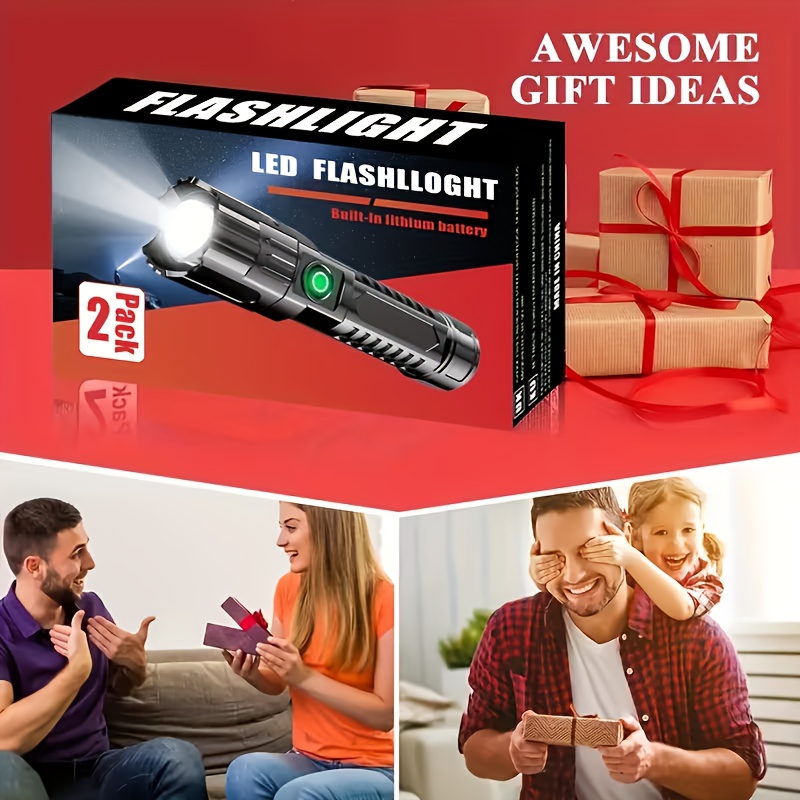 2pcs High-Powered Zoom Flashlights, Outdoor Multifunctional Portable Home Mini Retractable Zoom Light, Camping Gear, Outdoor Flashlight, Portable Flashlight, Mini Flashlight, Durable Structure, Sturdy Construction, Bright Beam