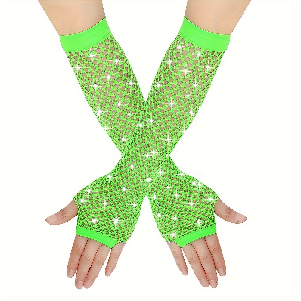 2pcs Rhinestone Party Mesh Net Elastic Gloves
