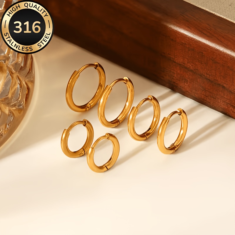 TEMU 3 de Aretes de Aro Dorados, Adecuados para Mujeres, Pines de Acero Inoxidable 316, Hipoalergénicos, Anti-Desvanecimiento, Mini Set de Aretes de