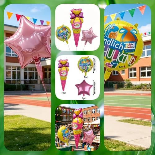 3pcs german school foil balloon set schultute cone schulkind round balloon back to school party decorations classroom decor event photo props
