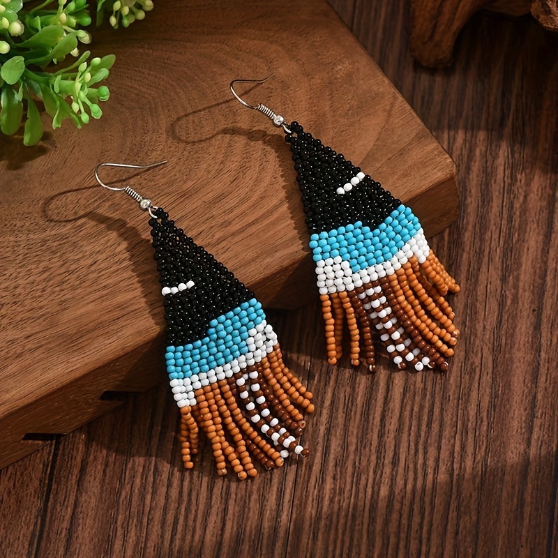 Women's Creative Trendy Long Woven Tassel Bead Earrings
