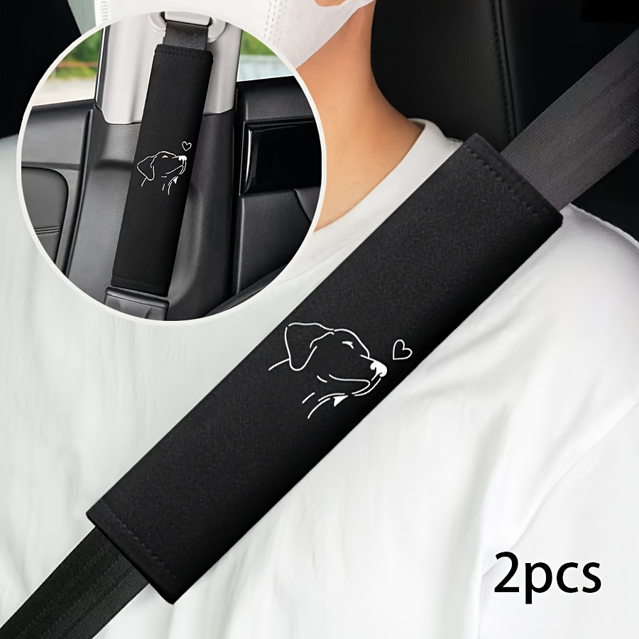 2pcs Car Seat Belt Shoulder Protectors - Dog Embroidery Covers, Durable Safety Belt Accessories, Suitable For Valentine's Day Gift, Interior Car Accessories