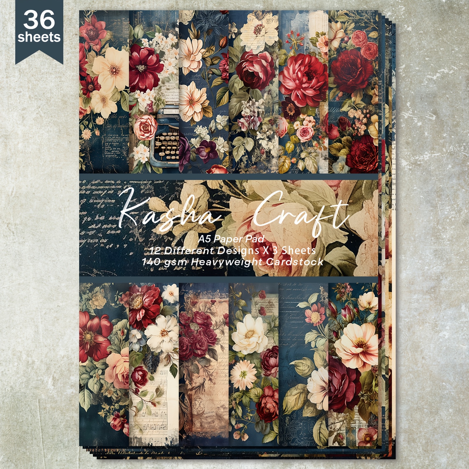 

36 Sheets Vintage Floral A5 Paper, Assorted Designs Craft Paper, For Bullet Journals, Card Making, Greeting Cards, And Diy Albums