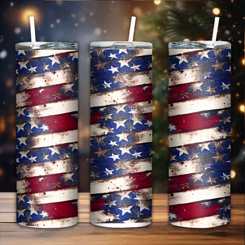 TEMU [insulated Design] Patriotic American Flag 20oz Stainless Steel With Lid & Straw – Insulated Travel Mug, Reusable & Bpa-free, Holidays, Birthdays, Christmas & New Year Gifts
