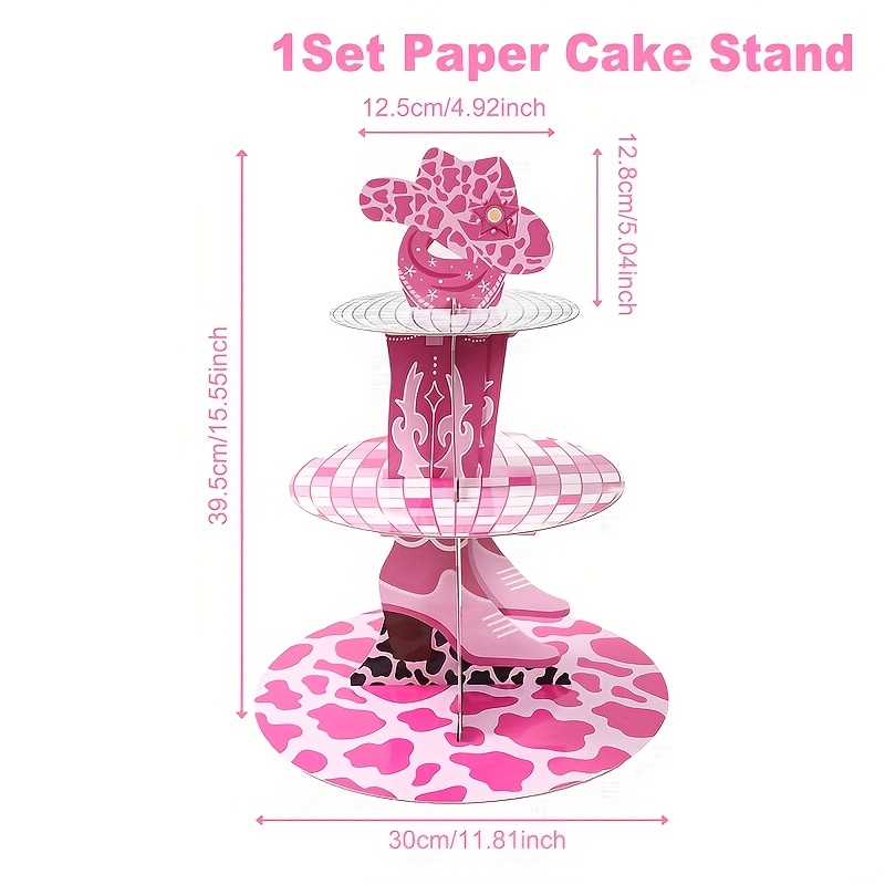 TEMU Ensemble, Présentoir à gâteaux cowboy western rose ( contact alimentaire), Centres de table, Support à cupcakes à 3 niveaux avec attaches,