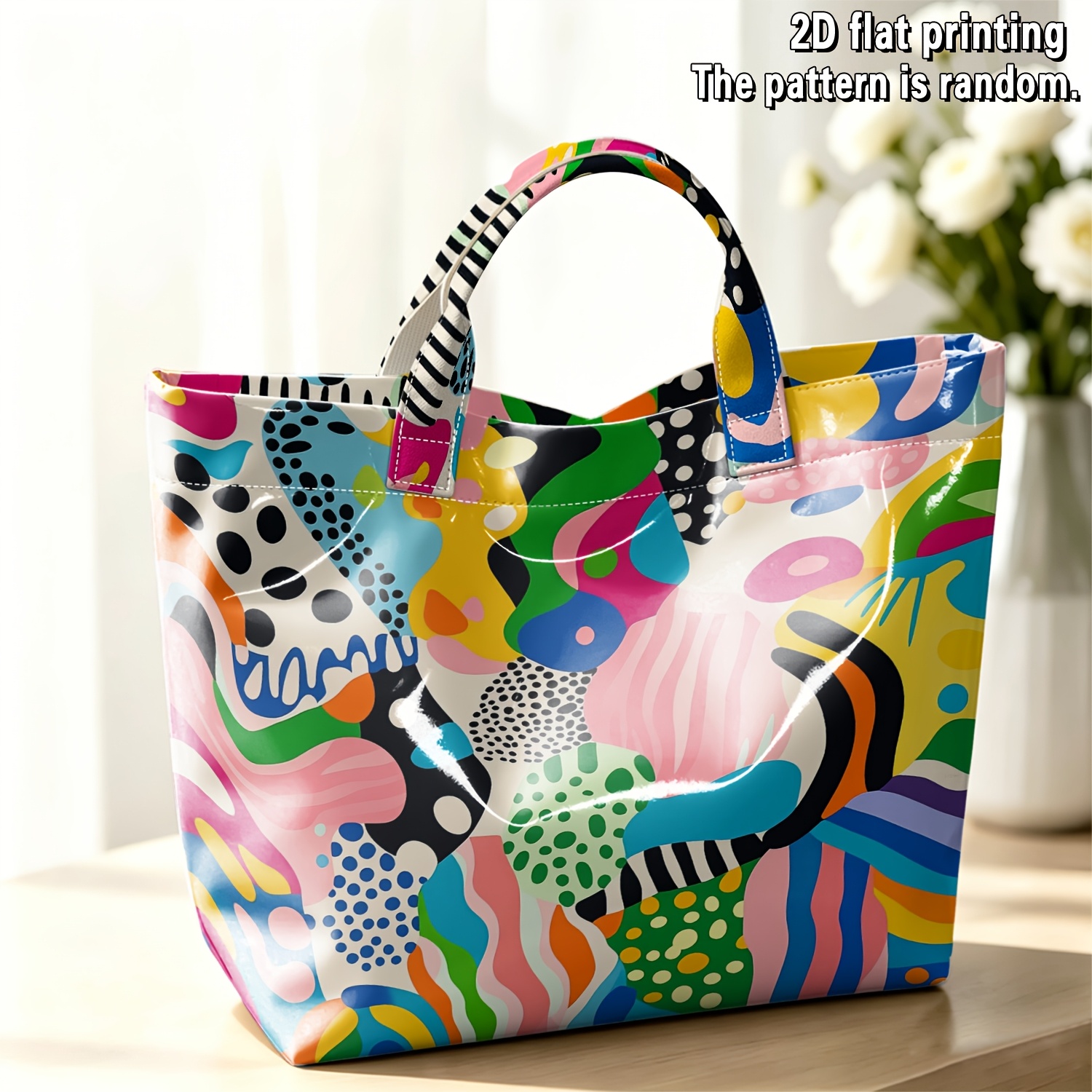 TEMU Women's Pvc Travel Tote Bag, Featuring Colorful Graffiti Art 2d Flat Print | Large-capacity, Versatile, And High-end Handbag. Suitable For Daily
