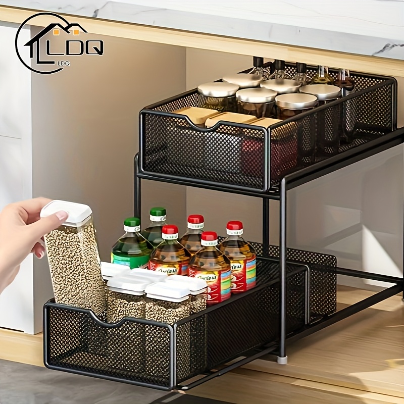 

Ldq Sturdy Carbon Steel Pull-out Shelf - Versatile 2-tier Organizer For Kitchen & Living Room, Easy-to-move Design, Spices And Cooking Essentials, Ldq