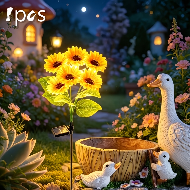 TEMU Solar-powered Outdoor String Lights, 6-head Sunflower Lights, Suitable For Party Decorations, Yard And Lawn Decor. A Perfect Sunflower Gift For