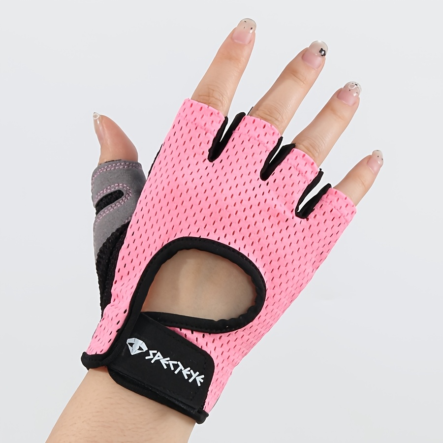TEMU Guantes de fitness de media caña de secado rápido y transpirables para con cierre de cinta, guantes de malla elástica para ciclismo y gimnasio,