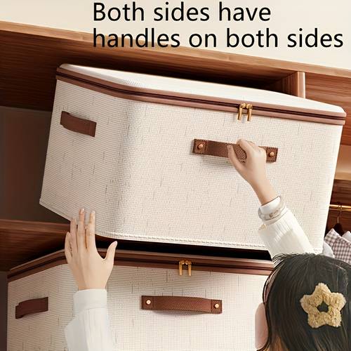 foldable linen storage box with double zippers and faux leather handle large capacity under bed storage basket with lid ideal for clothes sheets moving bags bedroom dorm study closet laundry basket under bed storage